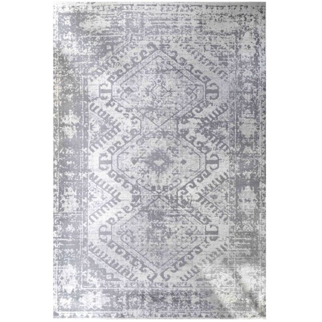 Kukoon Silver Grey Geometric Medallion Bordered Rug in Mid Grey - Size: 160 cm x 230 cm - image 1