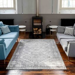 Kukoon Silver Grey Geometric Medallion Bordered Rug in Mid Grey - Size: 160 cm x 230 cm - thumbnail 3