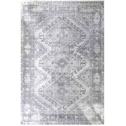 Kukoon Silver Grey Geometric Medallion Bordered Rug in Mid Grey - Size: 160 cm x 230 cm - thumbnail 1