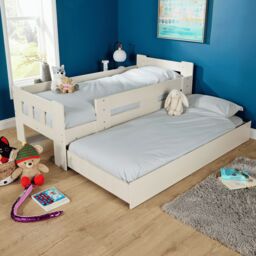 Home Source Kids Single Pull Out Trundle Guest Bed Compact Design Wooden Frame in White - thumbnail 8