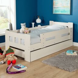 Home Source Kids Single Pull Out Trundle Guest Bed Compact Design Wooden Frame in White - thumbnail 1