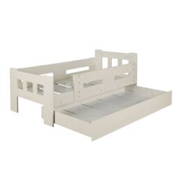 Home Source Kids Single Pull Out Trundle Guest Bed Compact Design Wooden Frame in White - thumbnail 3