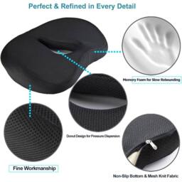 NESTLUNE Orthopedic Memory Foam Seat Cushion Back in Black - Size: 100 cm x 190 cm - thumbnail 4