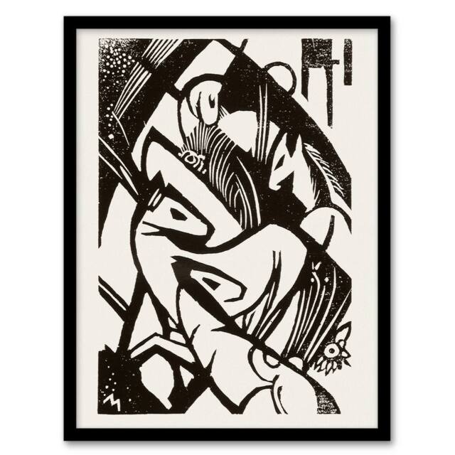 Artery8 Horses 1912 Abstract Painting Franz Marc Vintage Framed Wall Art Print in White - Size: A4 - image 1