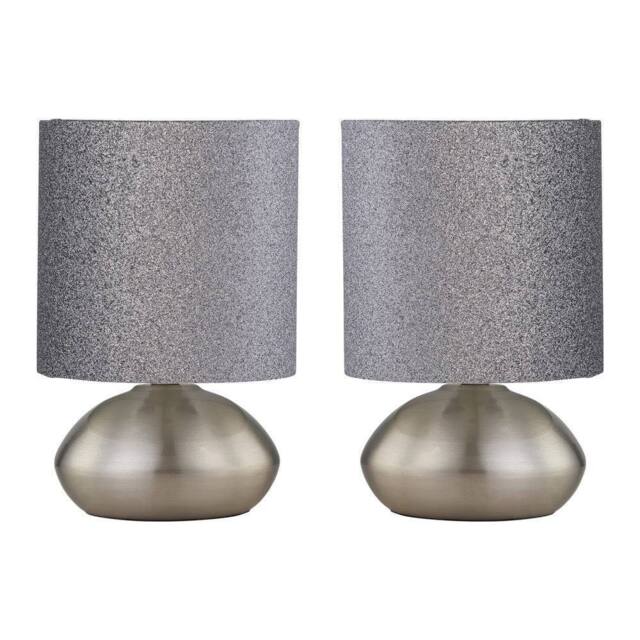 First Choice Lighting Set of 2 Jenson - Brushed Chrome Touch Table Lamps Glitter Shade in Silver - image 1