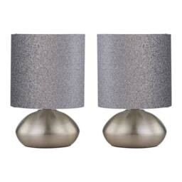 First Choice Lighting Set of 2 Jenson - Brushed Chrome Touch Table Lamps Glitter Shade in Silver - thumbnail 1