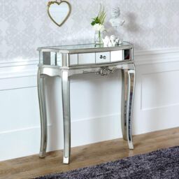 Melody Maison Half Moon Mirrored Console Table - Tiffany Range in Silver - thumbnail 2