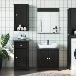 Berkfield Home 3 Piece Bathroom Furniture Set BERG Black Solid Wood Pine - thumbnail 1