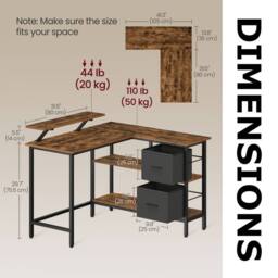 Pirlo Plush Industrial Rustic L-Shaped Corner Computer Desk With Drawers in Brown - thumbnail 8