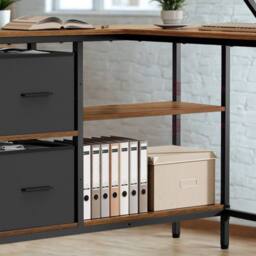 Pirlo Plush Industrial Rustic L-Shaped Corner Computer Desk With Drawers in Brown - thumbnail 5