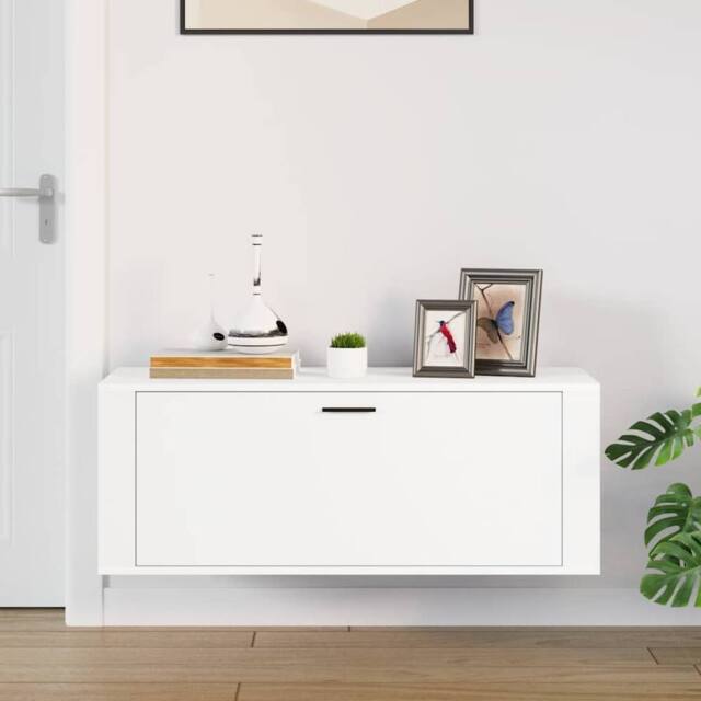 Berkfield Home Wall Shoe Cabinet White 100x35x38 cm Engineered Wood - Size: 100 x 35 x 38 cm - image 1