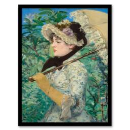 Artery8 Edouard Manet Framed Wall Art Print Jeanne Spring Parasol Portrait in Green - Size: A4 - thumbnail 1