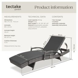 tectake Océane Aluminum Rattan Sun Lounger in Grey - Size: 1 Seater - thumbnail 6