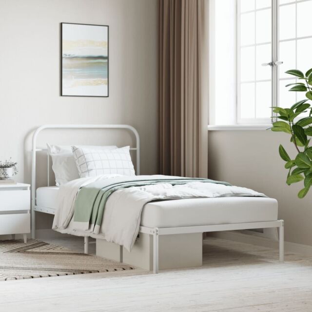 Berkfield Home Metal Bed Frame with Headboard White 107x203 cm - image 1