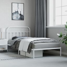 Berkfield Home Metal Bed Frame with Headboard White 107x203 cm - thumbnail 4