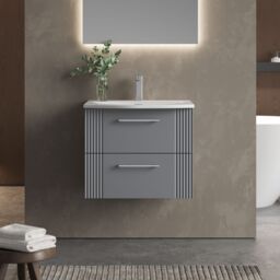 Balterley Wall Hung 2 Drawers Vanity Unit - Curved Basin 1200mm, Satin Grey - thumbnail 2