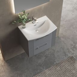 Balterley Wall Hung 2 Drawers Vanity Unit - Curved Basin 1200mm, Satin Grey - thumbnail 3