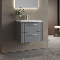 Balterley Wall Hung 2 Drawers Vanity Unit - Curved Basin 1200mm, Satin Grey - thumbnail 4