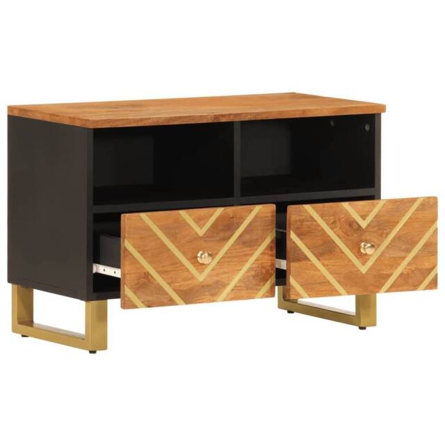 Berkfield Home TV Cabinet Brown & Black 70x33.5x46 cm Solid Wood Mango - image 1