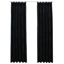 Berkfield Home Blackout Curtains 2 pcs with Hooks Velvet Black 140x225 cm - thumbnail 2