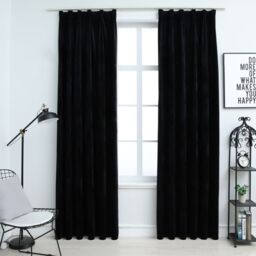 Berkfield Home Blackout Curtains 2 pcs with Hooks Velvet Black 140x225 cm