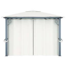 Berkfield Home Gazebo with Curtain&LED String Lights 4x3 m Cream Aluminium in Beige - thumbnail 9