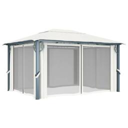 Berkfield Home Gazebo with Curtain&LED String Lights 4x3 m Cream Aluminium in Beige - thumbnail 6