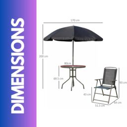 FURNOS Set of 6 Patio Bistro Set With Parasol & Table in Black - thumbnail 6