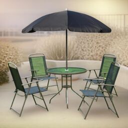 FURNOS Set of 6 Patio Bistro Set With Parasol & Table in Black - thumbnail 5