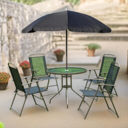 FURNOS Set of 6 Patio Bistro Set With Parasol & Table in Black - thumbnail 3