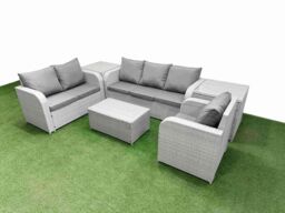 Fimous Patio PE Wicker 6 Seater Outdoor Rattan Furniture Sofa Sets w/ Rectangular Coffee Table Reclining Chair Loveseat Sofa 3 Seater Sofa 2 Side - thumbnail 2