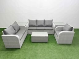 Fimous Patio PE Wicker 6 Seater Outdoor Rattan Furniture Sofa Sets w/ Rectangular Coffee Table Reclining Chair Loveseat Sofa 3 Seater Sofa 2 Side - thumbnail 1