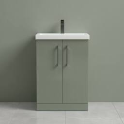 Balterley Contemporary Floor Standing 2-Door Vanity Basin, Satin Green, 600mm in Green - thumbnail 6