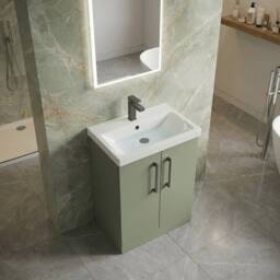 Balterley Contemporary Floor Standing 2-Door Vanity Basin, Satin Green, 600mm in Green - thumbnail 4