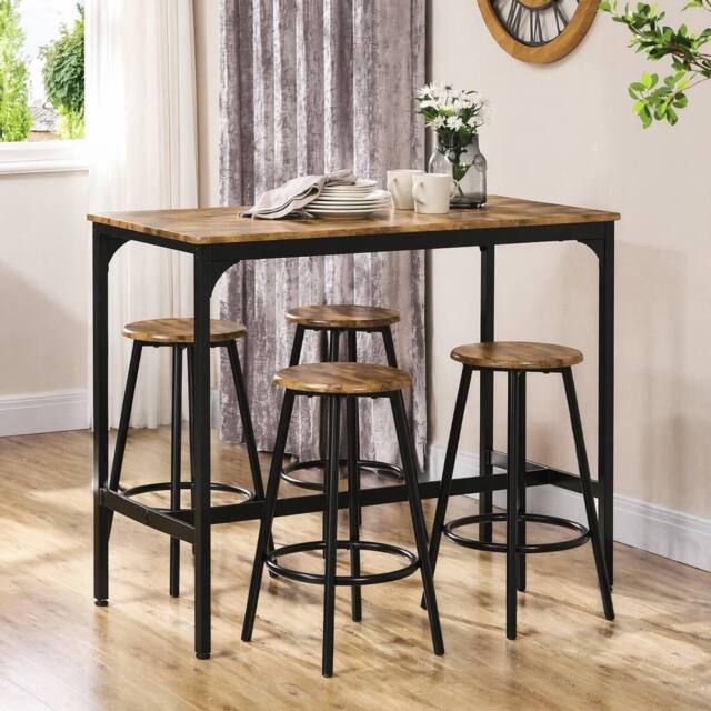 STILVORA Bar Table Set with 4 Stools wooden structure Rustic Brown - image 1