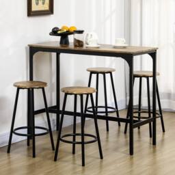STILVORA Bar Table Set with 4 Stools wooden structure Rustic Brown - thumbnail 3