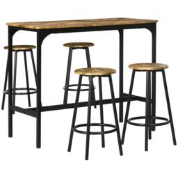 STILVORA Bar Table Set with 4 Stools wooden structure Rustic Brown - thumbnail 5