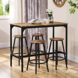STILVORA Bar Table Set with 4 Stools wooden structure Rustic Brown - thumbnail 1