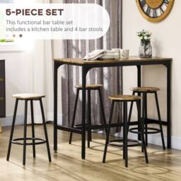 STILVORA Bar Table Set with 4 Stools wooden structure Rustic Brown - thumbnail 6