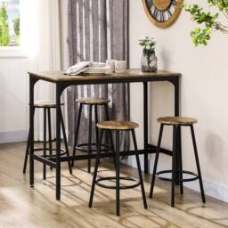STILVORA Bar Table Set with 4 Stools wooden structure Rustic Brown - thumbnail 2