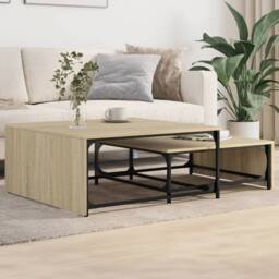 Berkfield Home Nesting Coffee Tables 2 pcs Sonoma Oak Engineered Wood & Metal in Natural - thumbnail 1