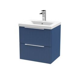 Balterley Fluted Wall Hung 2 Drawer Vanity Basin Unit & Basin 500mm - Satin Blue