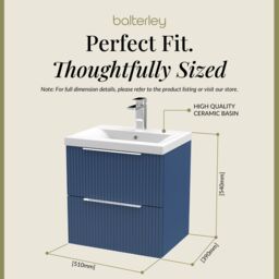 Balterley Fluted Wall Hung 2 Drawer Vanity Basin Unit & Basin 500mm - Satin Blue - thumbnail 5