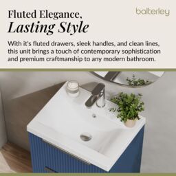Balterley Fluted Wall Hung 2 Drawer Vanity Basin Unit & Basin 500mm - Satin Blue - thumbnail 4