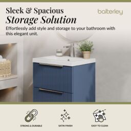Balterley Fluted Wall Hung 2 Drawer Vanity Basin Unit & Basin 500mm - Satin Blue - thumbnail 2