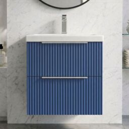 Balterley Fluted Wall Hung 2 Drawer Vanity Basin Unit & Basin 500mm - Satin Blue - thumbnail 9