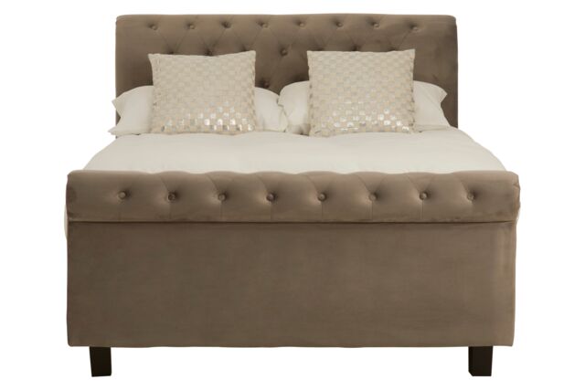 Orsina Elegant Brushed Velvet Double Bed, Minimalist Double Bed in Brown - image 1