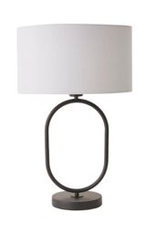 ValueLights Antonia Fabric Drum Lamp Shade Matte Black Oval Table Lamp in Grey - thumbnail 6