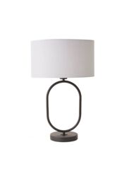 ValueLights Antonia Fabric Drum Lamp Shade Matte Black Oval Table Lamp in Grey - thumbnail 3