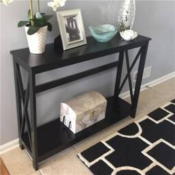 Kelvenix Black 2-Tiers Slim Console Table X-Shape Side Table - Size: 0.6m2 - thumbnail 3